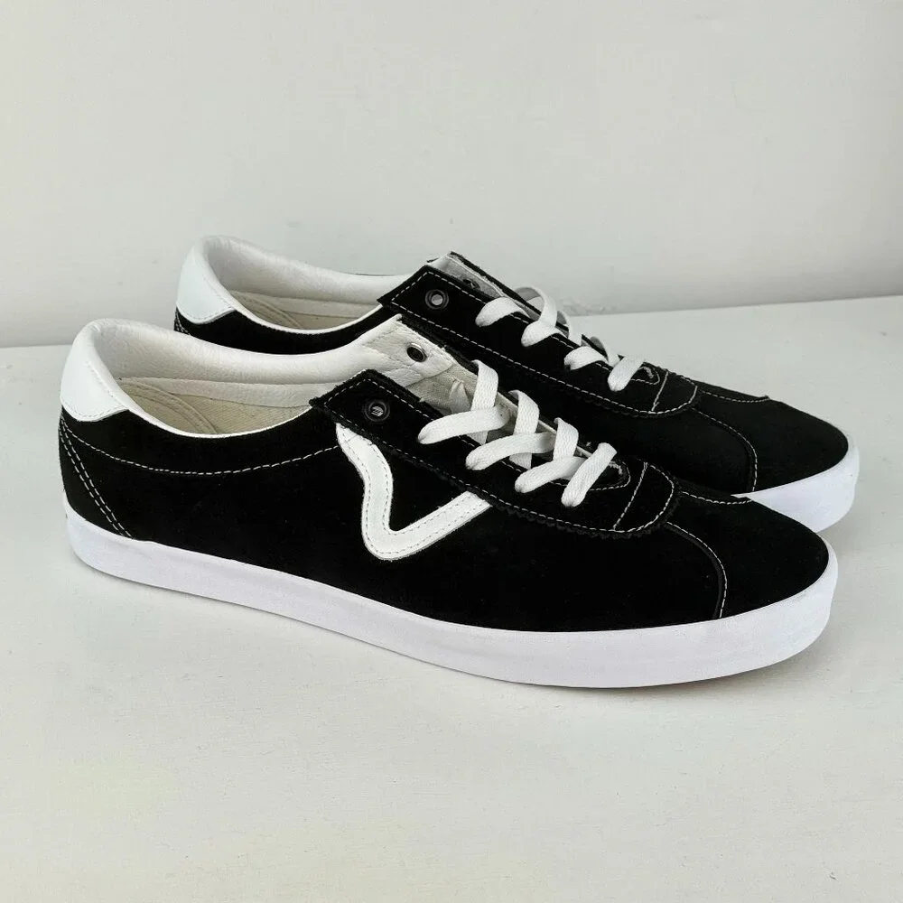 Men's 13 - VANS Sport Low Skate Suede Sneaker Black/White - 508357
